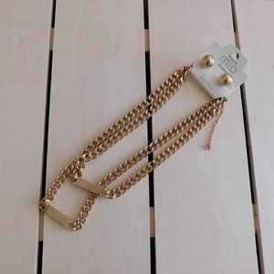 Mia Necklace and Pierced Earrings - gold colored